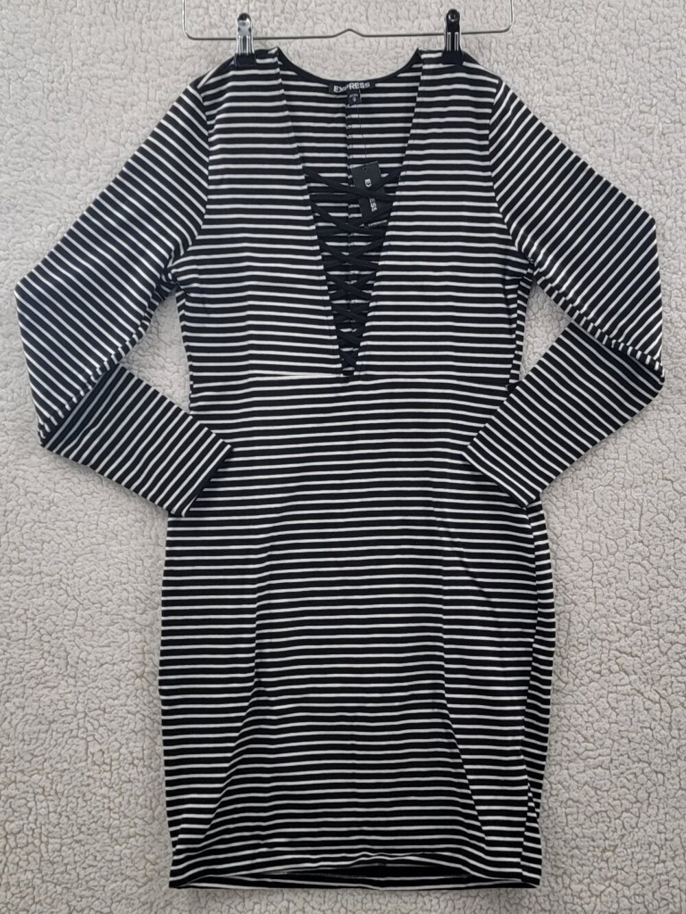 Express Womens Striped Long Sleeve Bodycon Dress Black/White Striped Size Medium